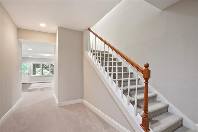 12160 Oak Hollow Way, Alpharetta, GA 30005 - stairway with carpet flooring and recessed lighting