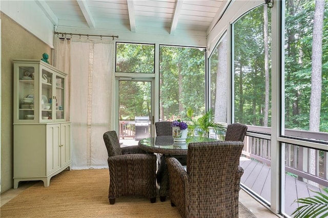 12160 Oak Hollow Way, Alpharetta, GA 30005 - sunroom with healthy amount of natural light, outdoor dining area, and beamed ceiling