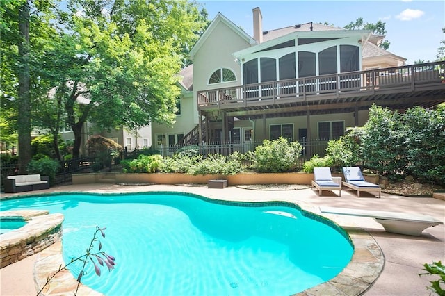 12160 Oak Hollow Way, Alpharetta, GA 30005 - view of pool featuring a deck, a patio area, a diving board, and a pool with connected hot tub