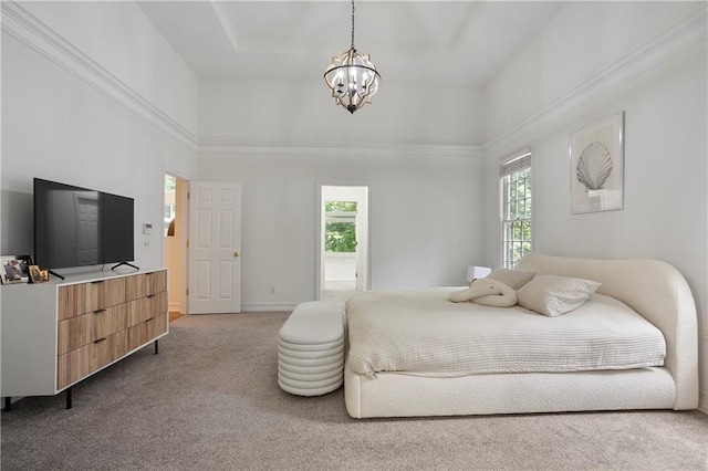 12160 Oak Hollow Way, Alpharetta, GA 30005 - bedroom with multiple windows, carpet flooring, a chandelier, and a towering ceiling
