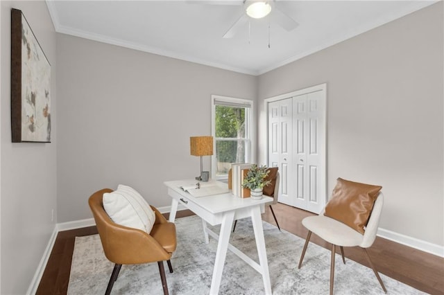 812 Dixie Ave NE, Atlanta, GA 30307 - office with wood finished floors, ceiling fan, and crown molding