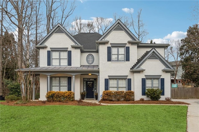 view of front of property featuring a front lawn and a porch