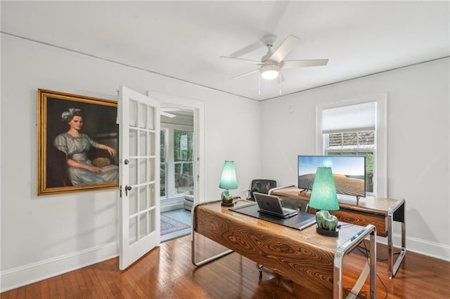 25 Standish Ave NW, Atlanta, GA 30309 - home office with baseboards, ceiling fan, wood finished floors, and french doors