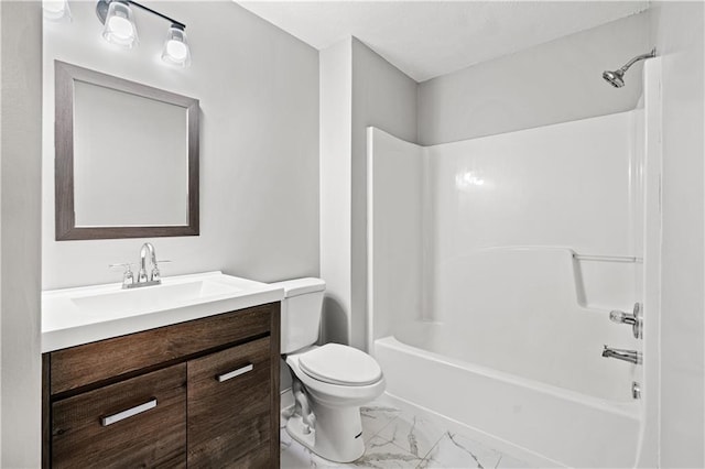 full bathroom featuring shower / bathing tub combination, vanity, and toilet