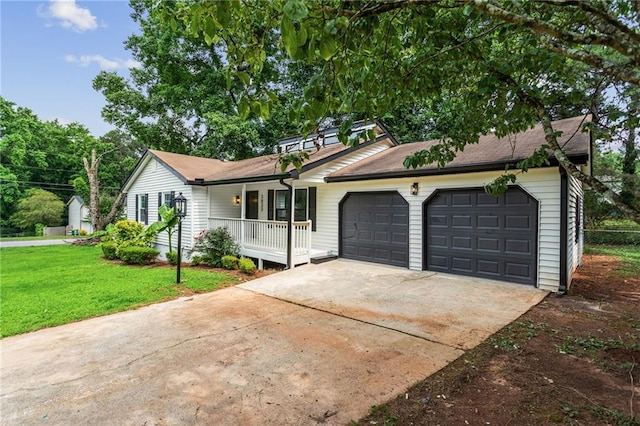 3833 Paddington Trl, Rex, GA 30273 - ranch-style house with a porch, a front yard, an attached garage, and driveway