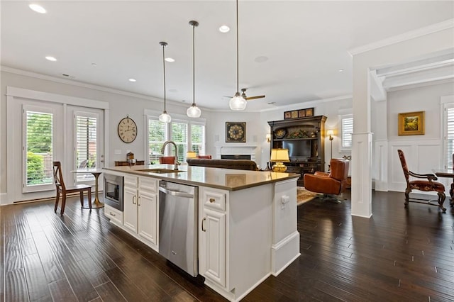 340 Marietta Walk Ln, Marietta, GA 30064 - home office featuring built in study area, a ceiling fan, light carpet, crown molding, and baseboards
