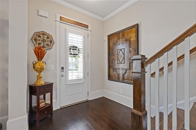 340 Marietta Walk Ln, Marietta, GA 30064 - foyer featuring stairway, dark wood finished floors, baseboards, and ornamental molding