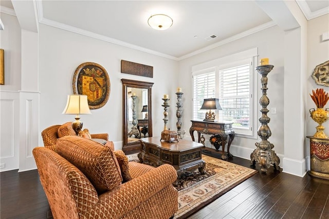 340 Marietta Walk Ln, Marietta, GA 30064 - living area with dark wood-type flooring, arched walkways, visible vents, and crown molding