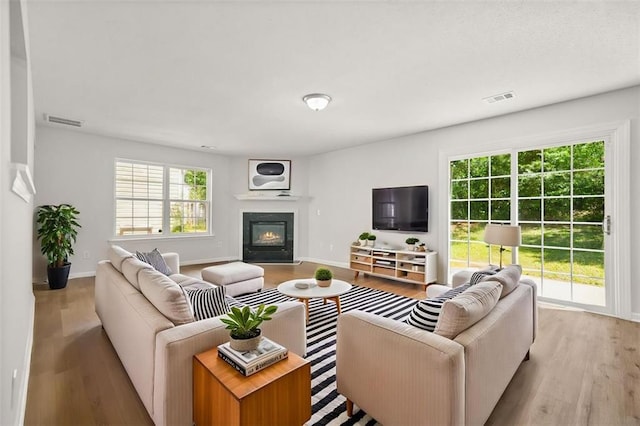 3454 Carriage Chase Rd, Atlanta, GA 30349 - living area with wood finished floors, a glass covered fireplace, and baseboards