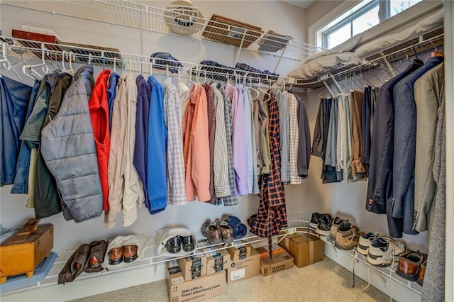 spacious closet with carpet flooring