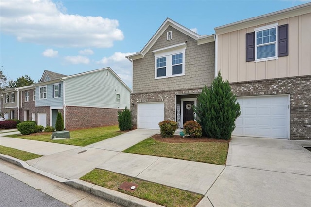 2051 Wildflower Way, Conyers, GA 30012 - traditional-style home with concrete driveway, an attached garage, brick siding, and a front yard