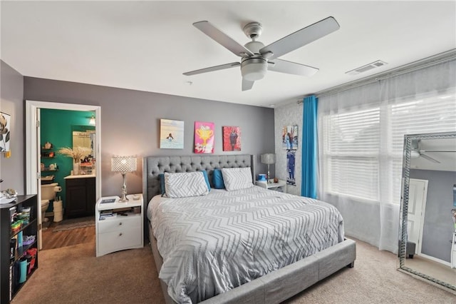 2051 Wildflower Way, Conyers, GA 30012 - bedroom with a ceiling fan, visible vents, and carpet floors