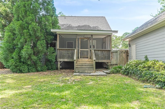 3404 Orchard St, Hapeville, GA 30354 - view of front facade featuring a sunroom, a shingled roof, and stairs