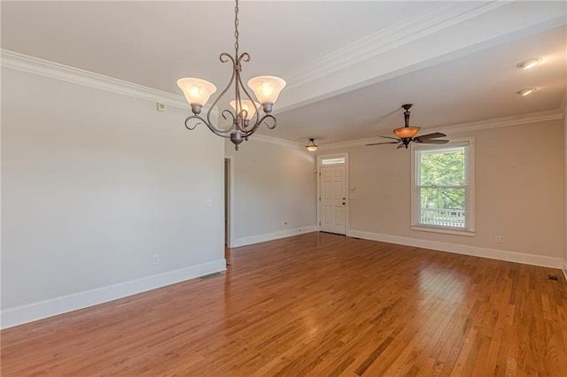 3404 Orchard St, Hapeville, GA 30354 - spare room with light wood-style floors, ornamental molding, a chandelier, and ceiling fan