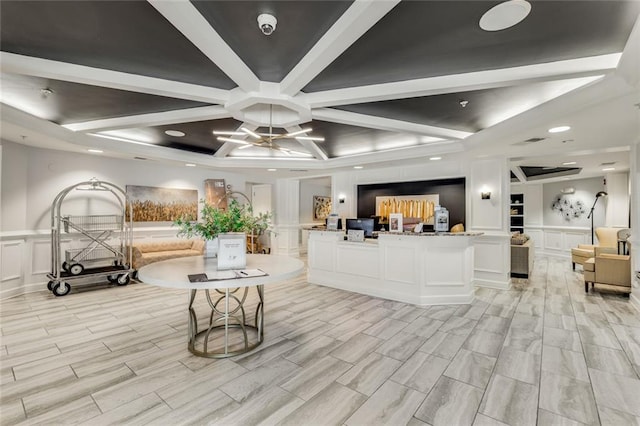 welcome area with a ceiling fan