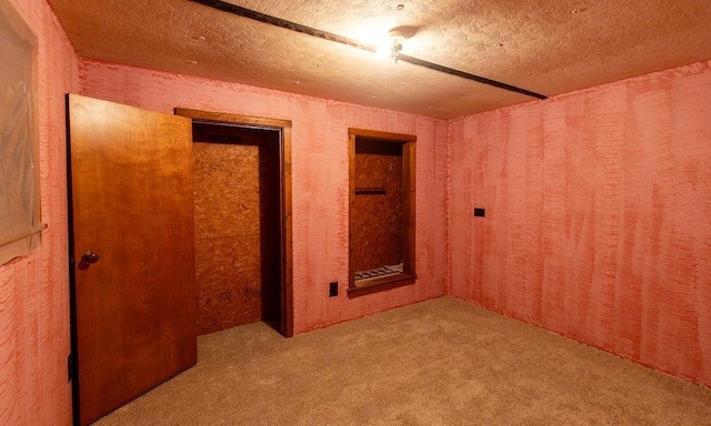 spare room with light colored carpet and a textured ceiling