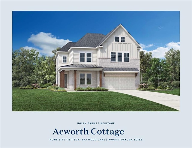 view of front of property featuring a front lawn and a garage