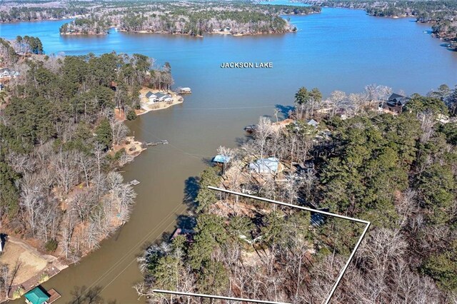 207A Quail Trl, Jackson, GA 30233 - aerial overview of property's location featuring a large body of water and property parcel outlined