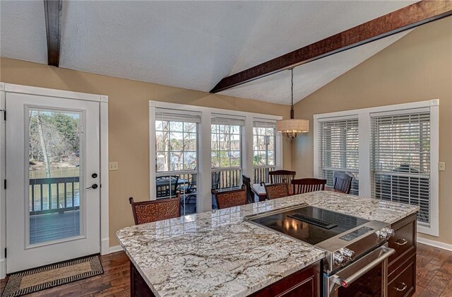 207A Quail Trl, Jackson, GA 30233 - kitchen with electric range oven, a chandelier, dark wood-style floors, and healthy amount of natural light