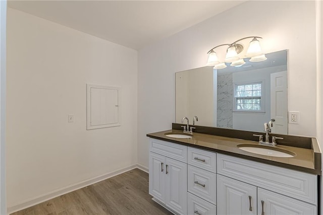 bathroom featuring wood-type flooring and vanity