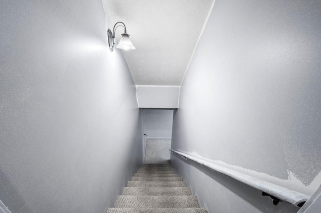 stairway with a textured ceiling