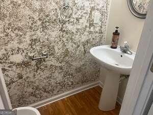 bathroom featuring wood-type flooring