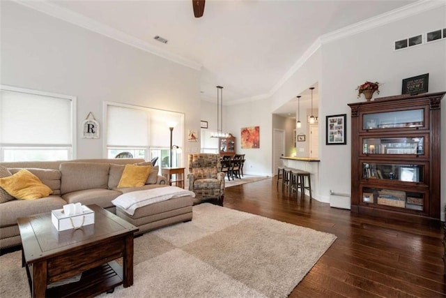 806 Skelton Rd, Hoschton, GA 30548 - living room with dark wood finished floors and crown molding