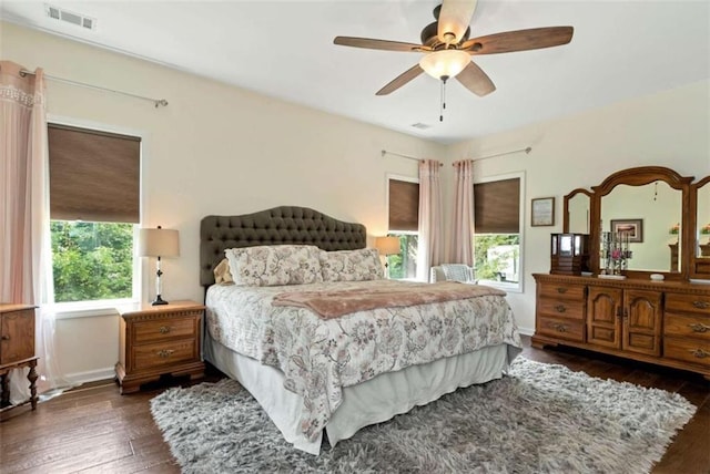 806 Skelton Rd, Hoschton, GA 30548 - bedroom with multiple windows, dark wood-style floors, and ceiling fan