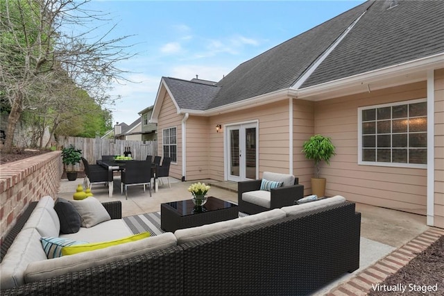475 Brown Thrasher Ct, Alpharetta, GA 30009 - wooden terrace featuring an outdoor hangout area, a patio area, french doors, and outdoor dining space