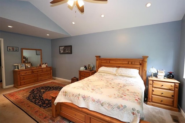 236 Hiram Sudie Rd, Dallas, GA 30157 - bedroom featuring lofted ceiling, carpet, recessed lighting, baseboards, and a ceiling fan