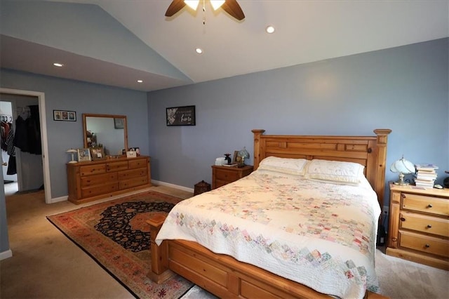 236 Hiram Sudie Rd, Dallas, GA 30157 - carpeted bedroom featuring vaulted ceiling, recessed lighting, a ceiling fan, baseboards, and a closet
