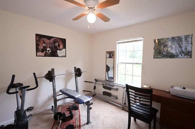 236 Hiram Sudie Rd, Dallas, GA 30157 - exercise room with carpet, a ceiling fan, and baseboards