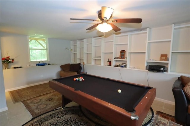 236 Hiram Sudie Rd, Dallas, GA 30157 - playroom featuring ceiling fan, tile patterned floors, billiards, and baseboards