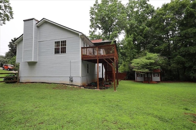 236 Hiram Sudie Rd, Dallas, GA 30157 - back of house featuring stairs, a wooden deck, and a chimney