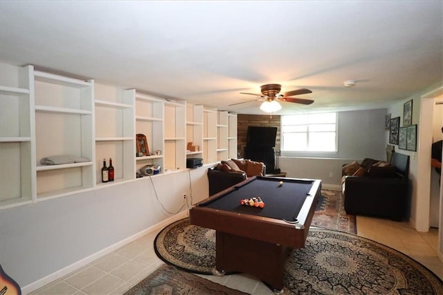 236 Hiram Sudie Rd, Dallas, GA 30157 - game room with billiards, a ceiling fan, baseboards, and tile patterned flooring