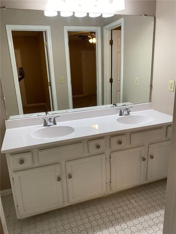 bathroom featuring vanity and ceiling fan