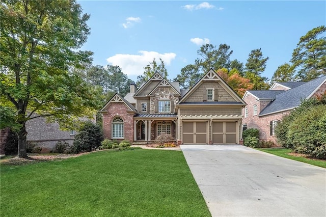 craftsman inspired home with a front yard