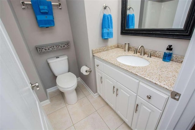 bathroom with vanity, tile patterned flooring, and toilet