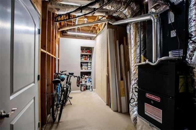 basement featuring heating unit