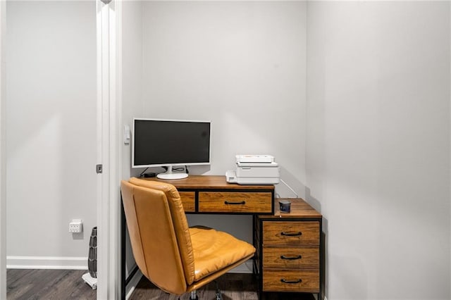 309 Vista Ln, Woodstock, GA 30189 - office featuring baseboards and dark wood-style floors