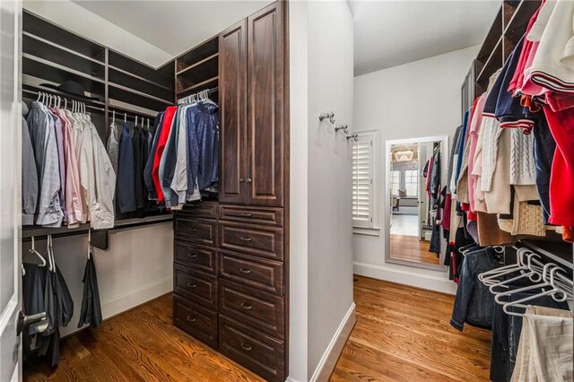 walk in closet featuring hardwood / wood-style flooring