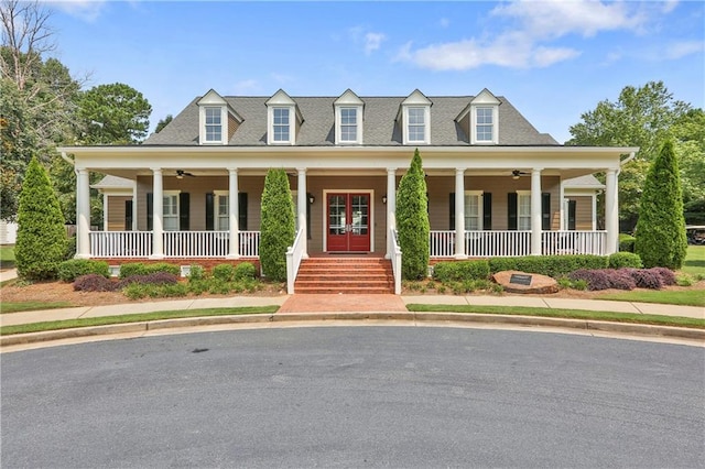 view of front facade with a porch and a ceiling fan