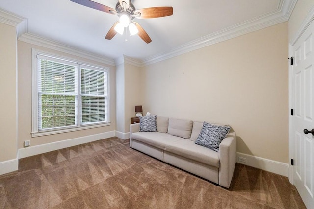 4310 Granby Way, Marietta, GA 30062 - living area with carpet, ornamental molding, and a ceiling fan