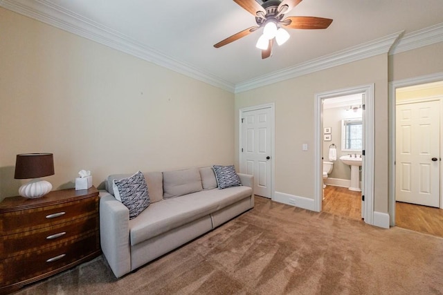 4310 Granby Way, Marietta, GA 30062 - living area with crown molding, a ceiling fan, and carpet