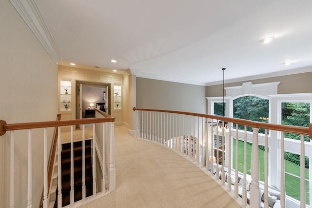 4310 Granby Way, Marietta, GA 30062 - corridor with an upstairs landing, crown molding, carpet, and recessed lighting