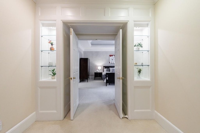 4310 Granby Way, Marietta, GA 30062 - hallway featuring light carpet, crown molding, and an office area