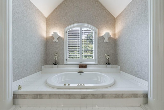 4310 Granby Way, Marietta, GA 30062 - full bathroom featuring a garden tub, wallpapered walls, and vaulted ceiling