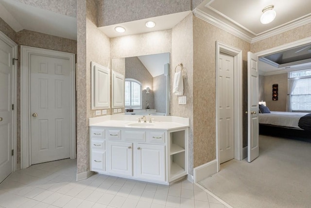 4310 Granby Way, Marietta, GA 30062 - bathroom featuring plenty of natural light, wallpapered walls, vanity, ensuite bath, and crown molding