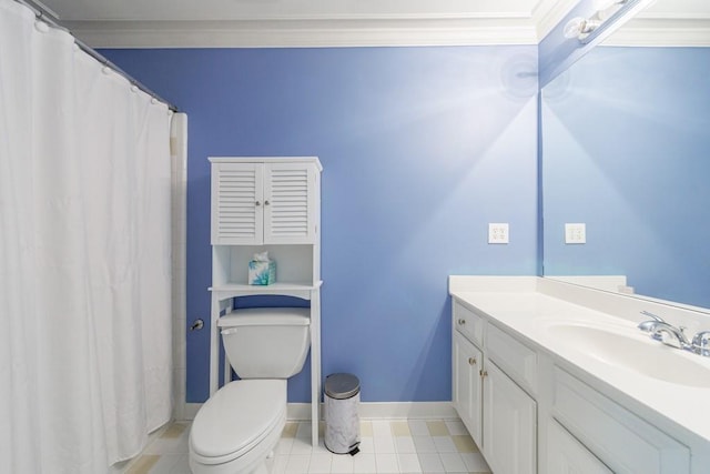 4310 Granby Way, Marietta, GA 30062 - bathroom with vanity, tile patterned flooring, crown molding, and a shower with curtain