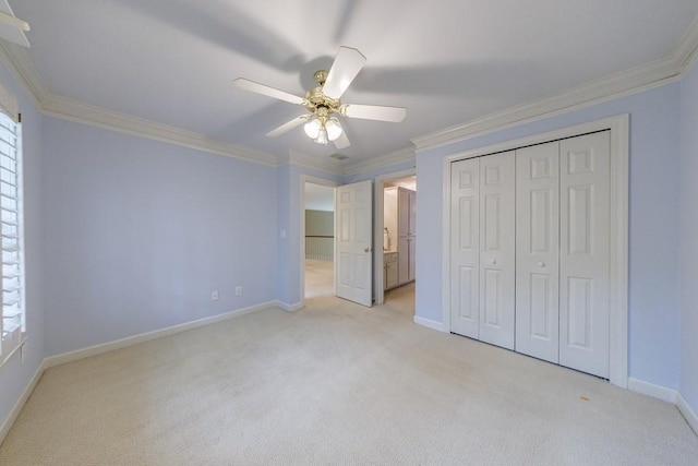 4310 Granby Way, Marietta, GA 30062 - unfurnished bedroom with light colored carpet, a closet, crown molding, and ceiling fan